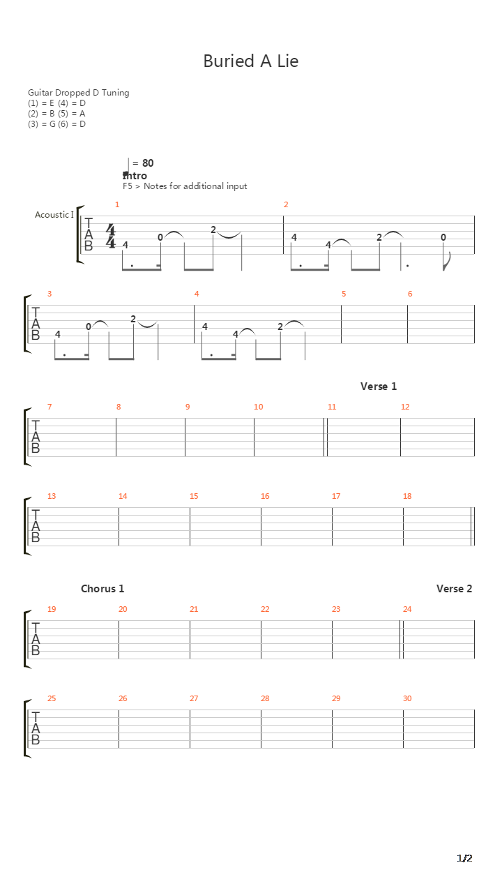 Buried A Lie吉他谱
