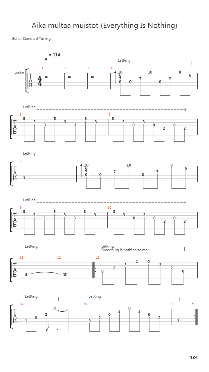 Aika Multaa Muistot Everything Is Nothing吉他谱
