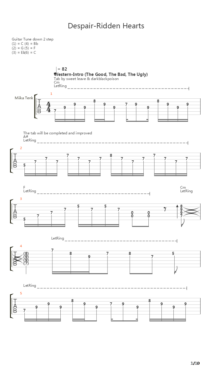 Despair-ridden Hearts吉他谱