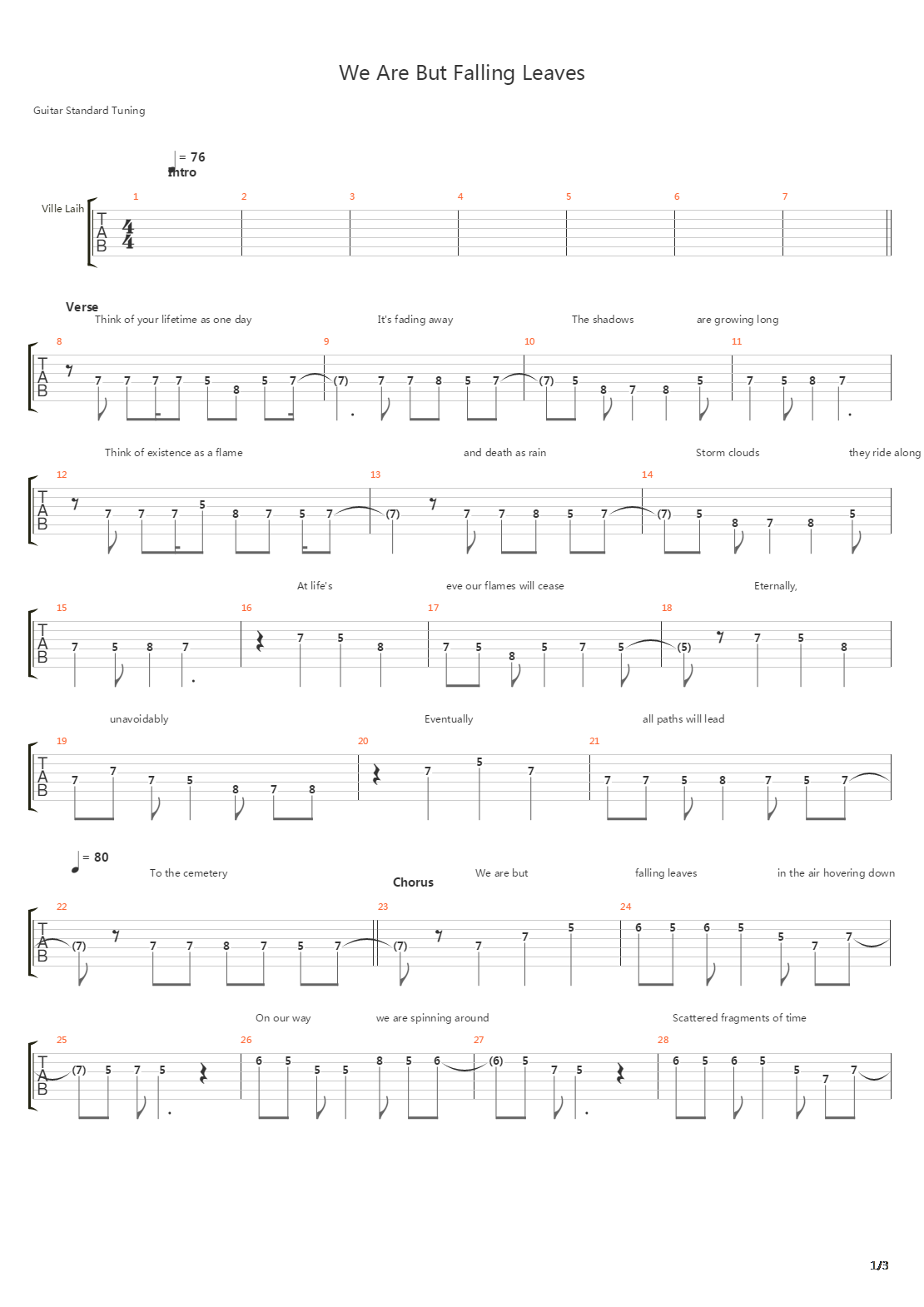 We Are But Falling Leaves吉他谱