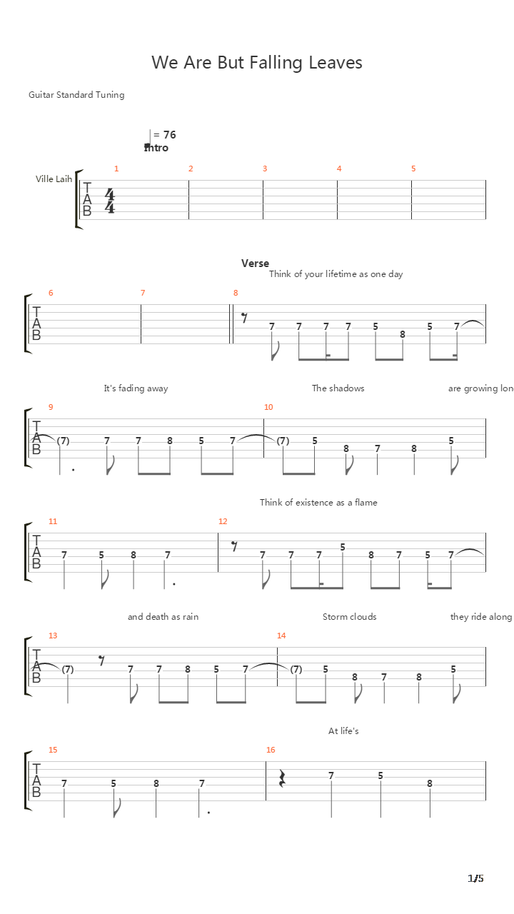 We Are But Falling Leaves吉他谱