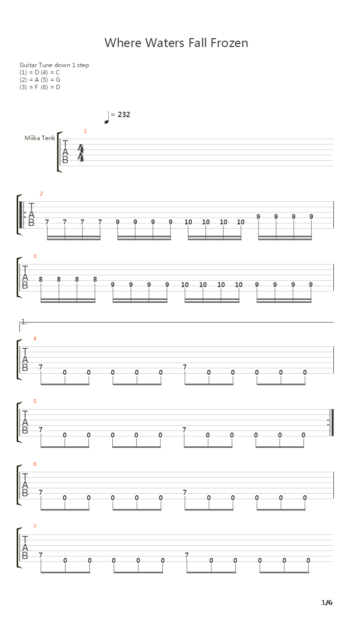 Where Waters Fall Frozen吉他谱