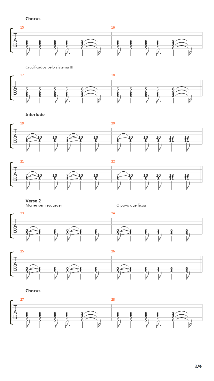 Crucificados Pelo Sistema吉他谱