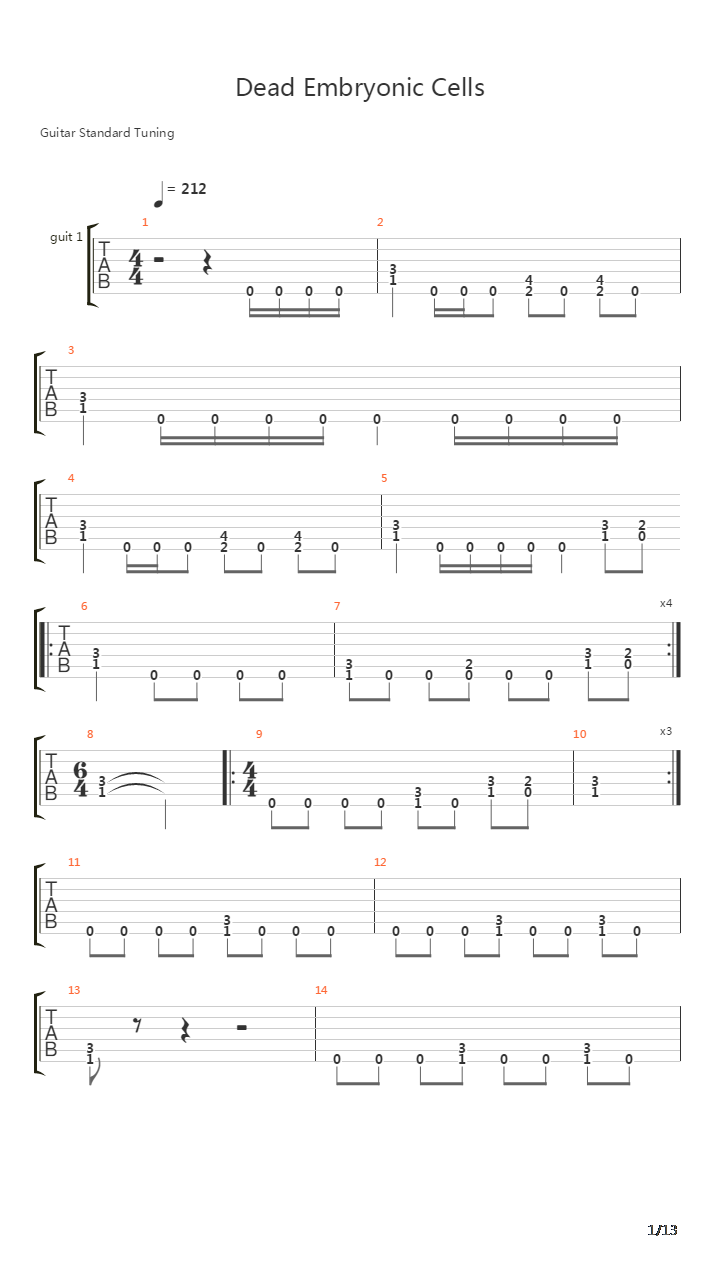 Dead Embryonic Cells吉他谱