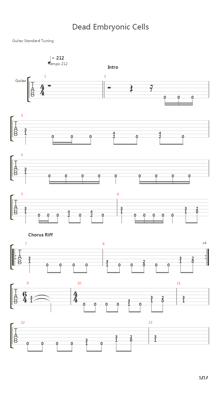 Dead Embryonic Cells吉他谱