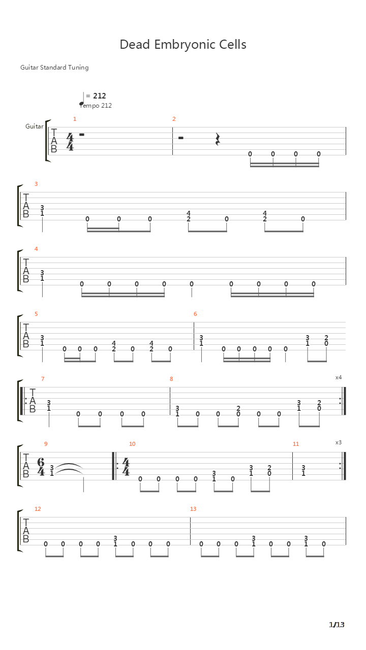 Dead Embryonic Cells吉他谱