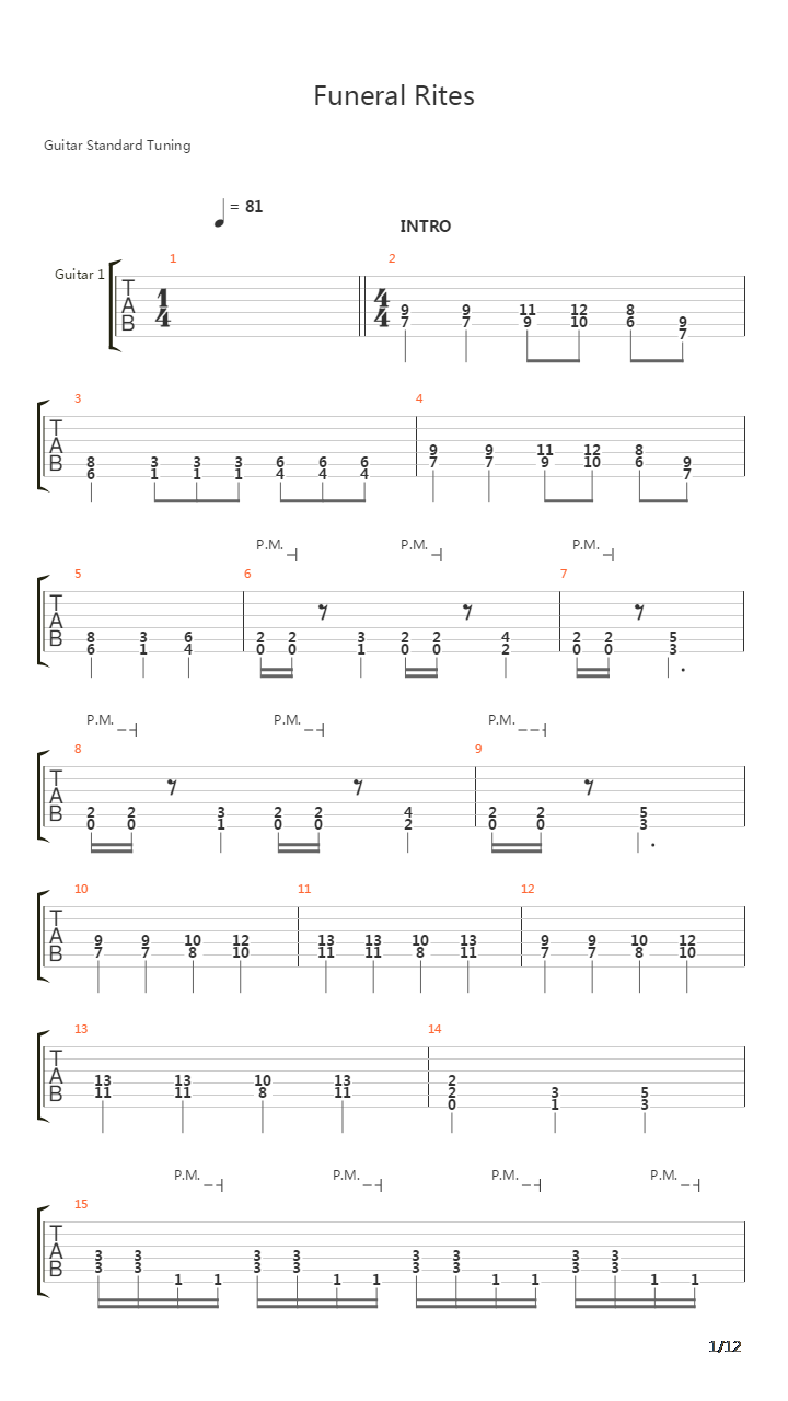 Funeral Rites吉他谱