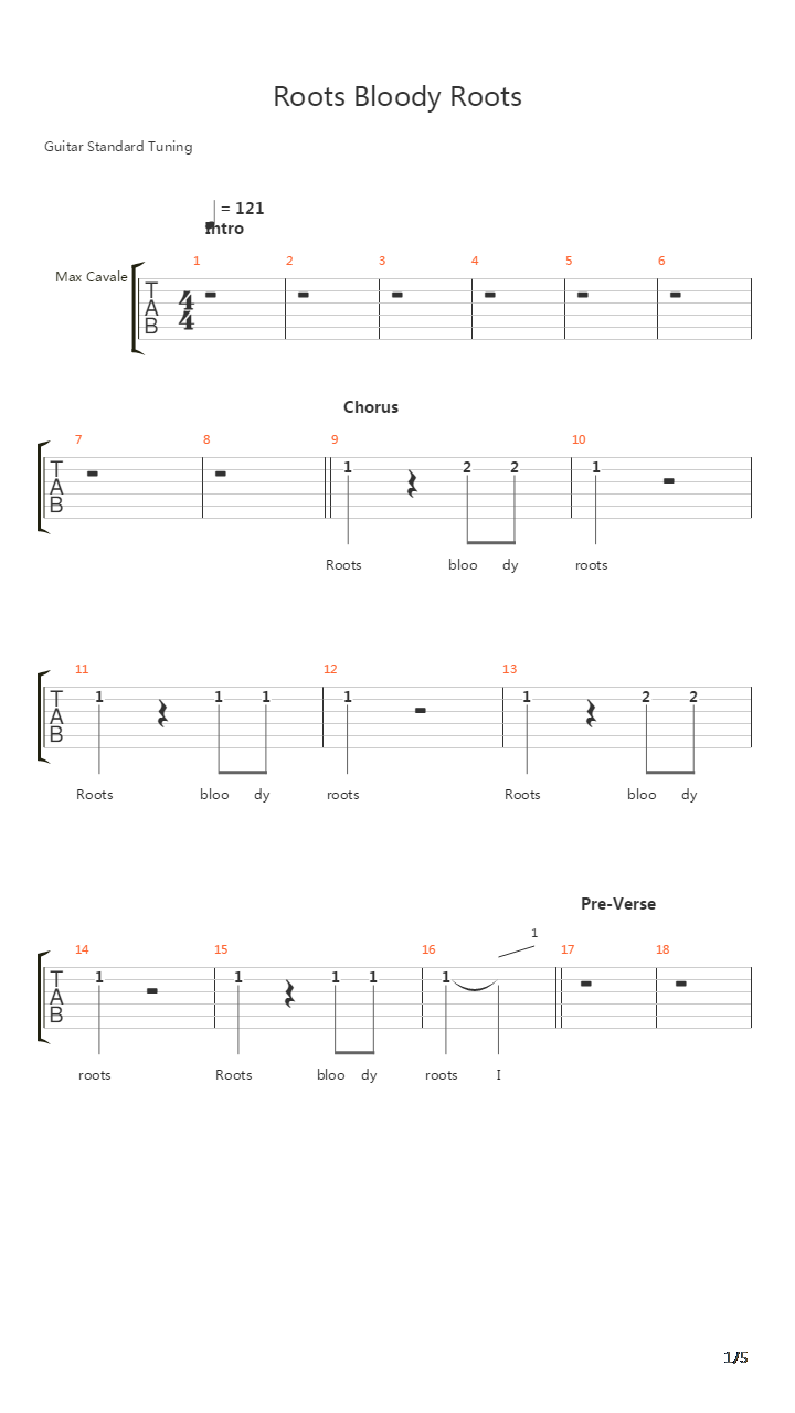 Roots Bloody Roots吉他谱