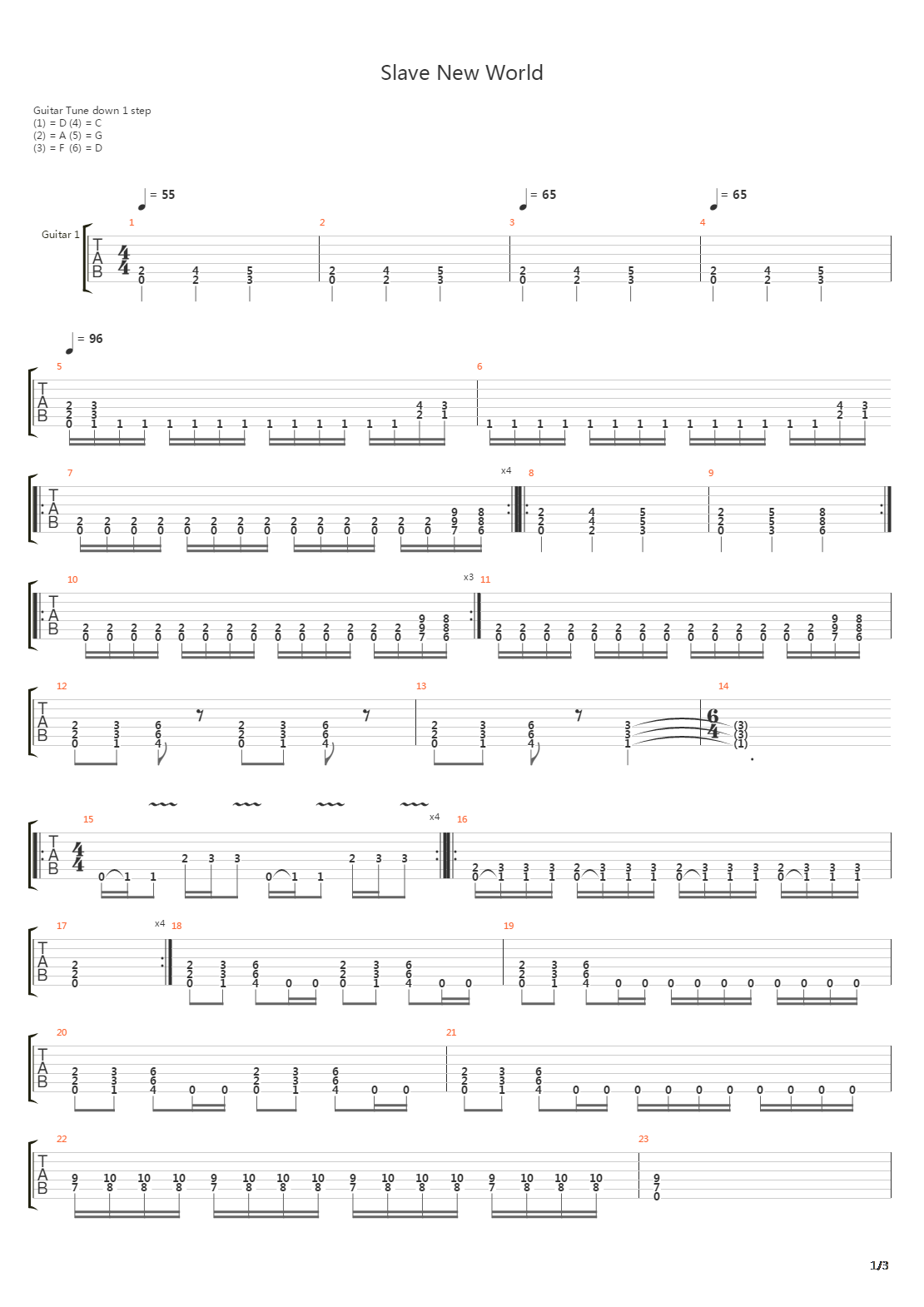 Slave New World吉他谱