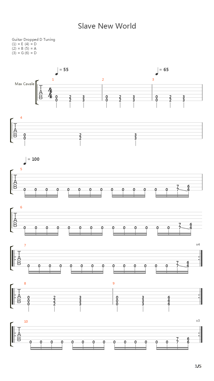 Slave New World吉他谱