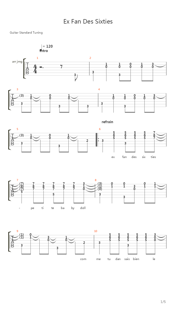 Ex Fan Des Sixties吉他谱