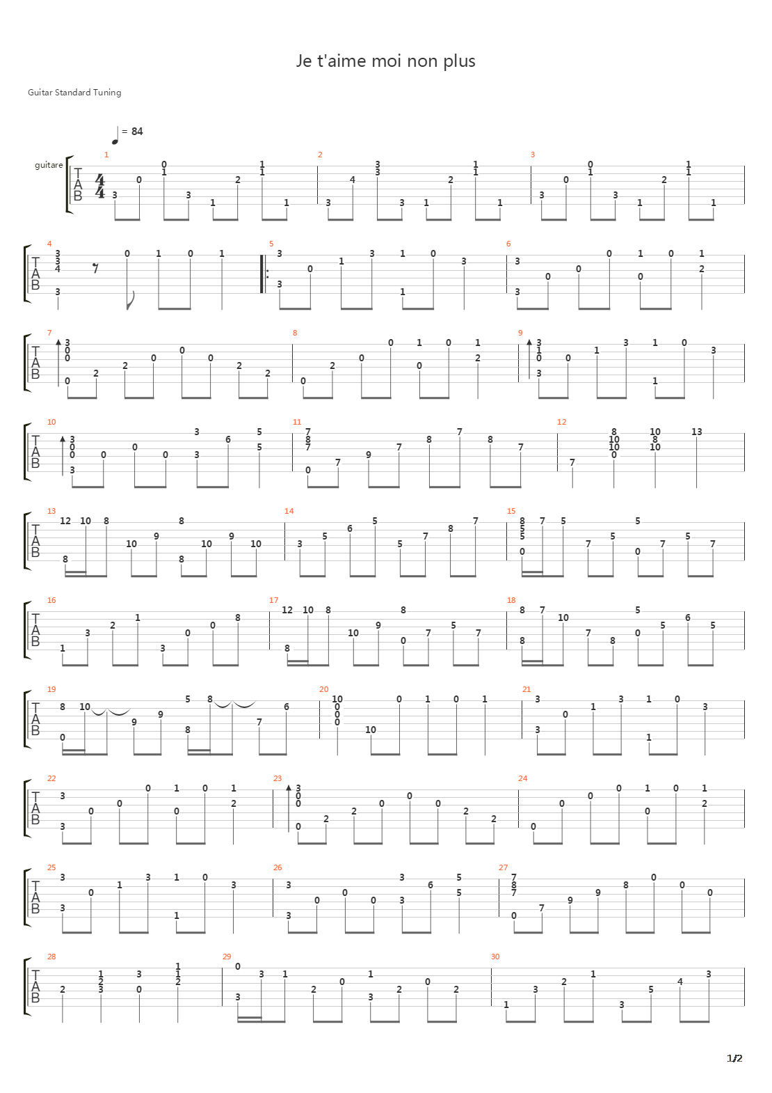 Je Taime Moi Non Plus吉他谱