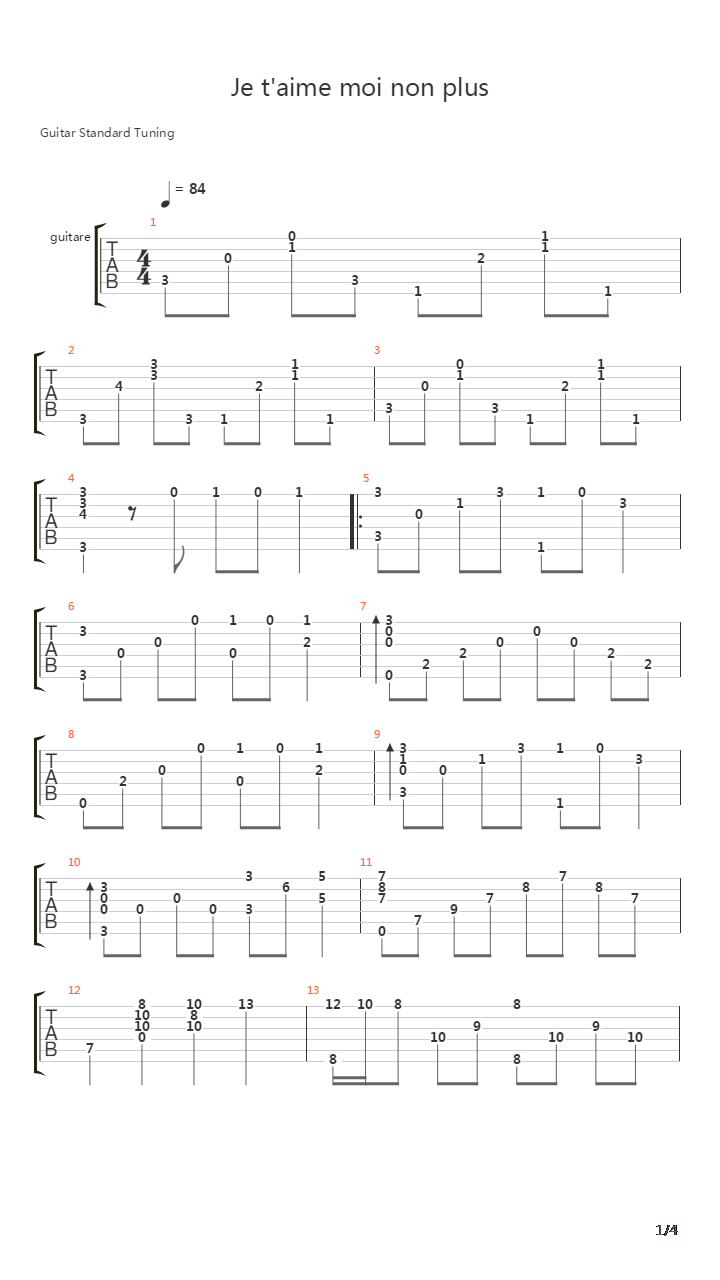 Je Taime Moi Non Plus吉他谱