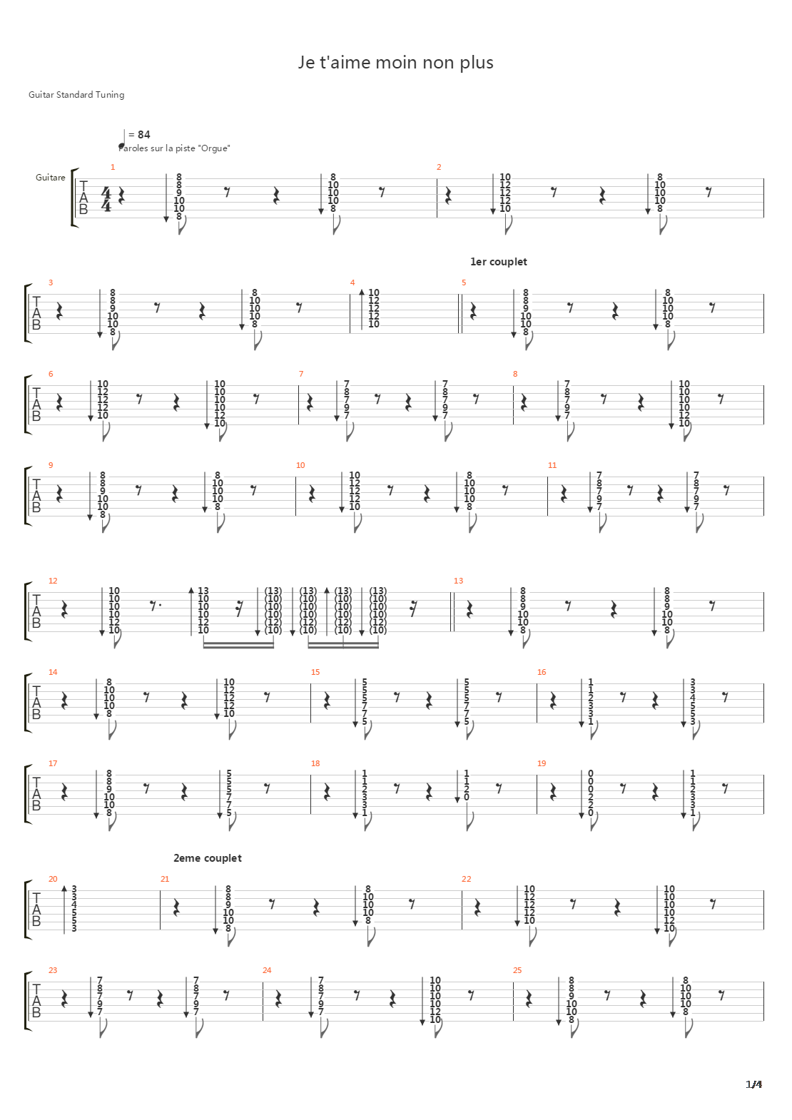 Je Taime Moi Non Plus吉他谱