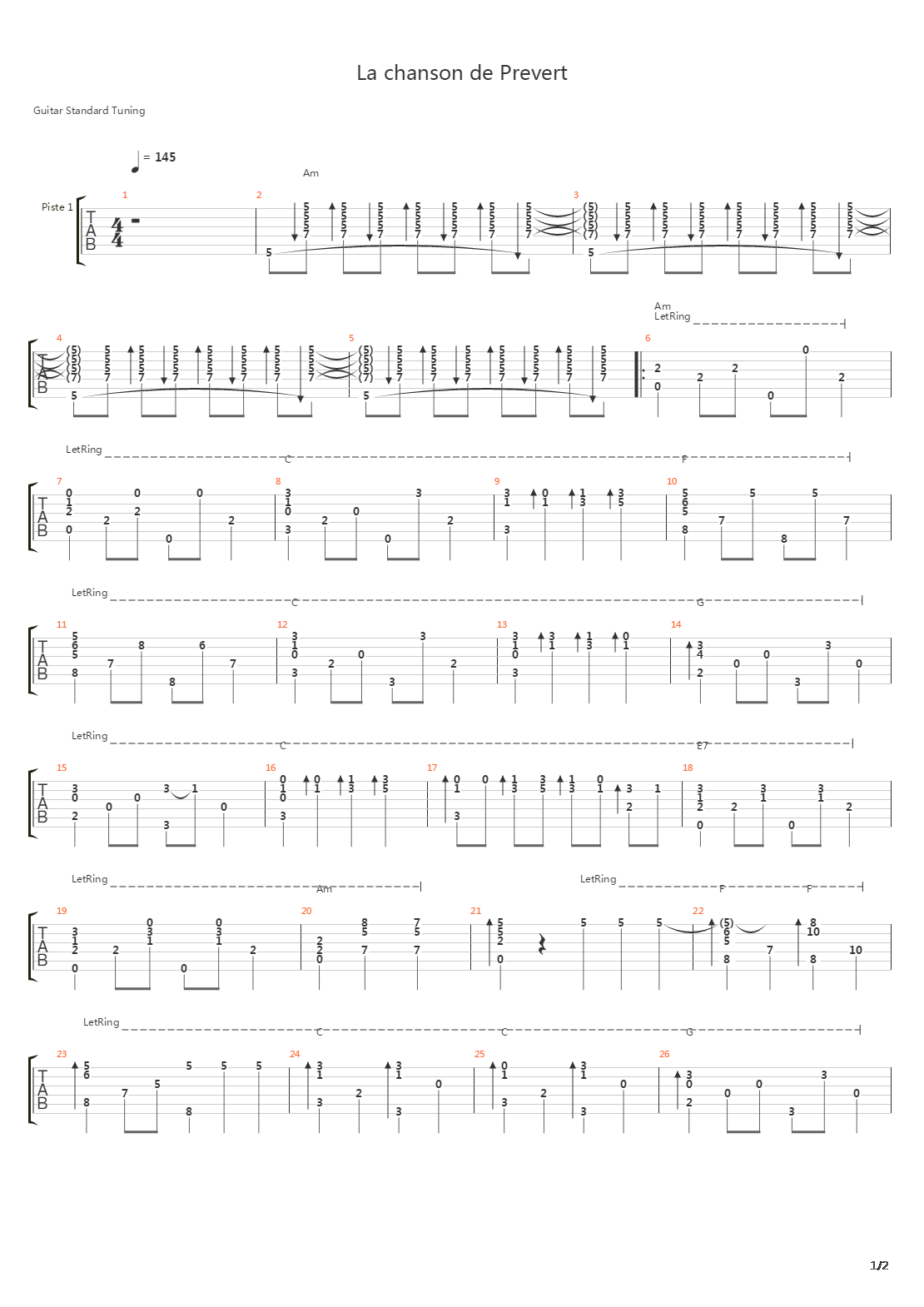 La Chanson De Prevert吉他谱