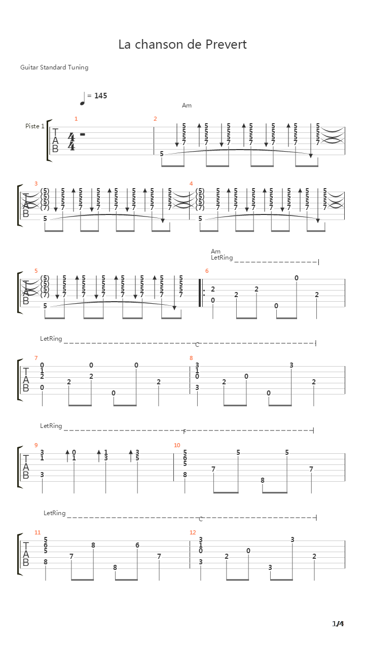 La Chanson De Prevert吉他谱