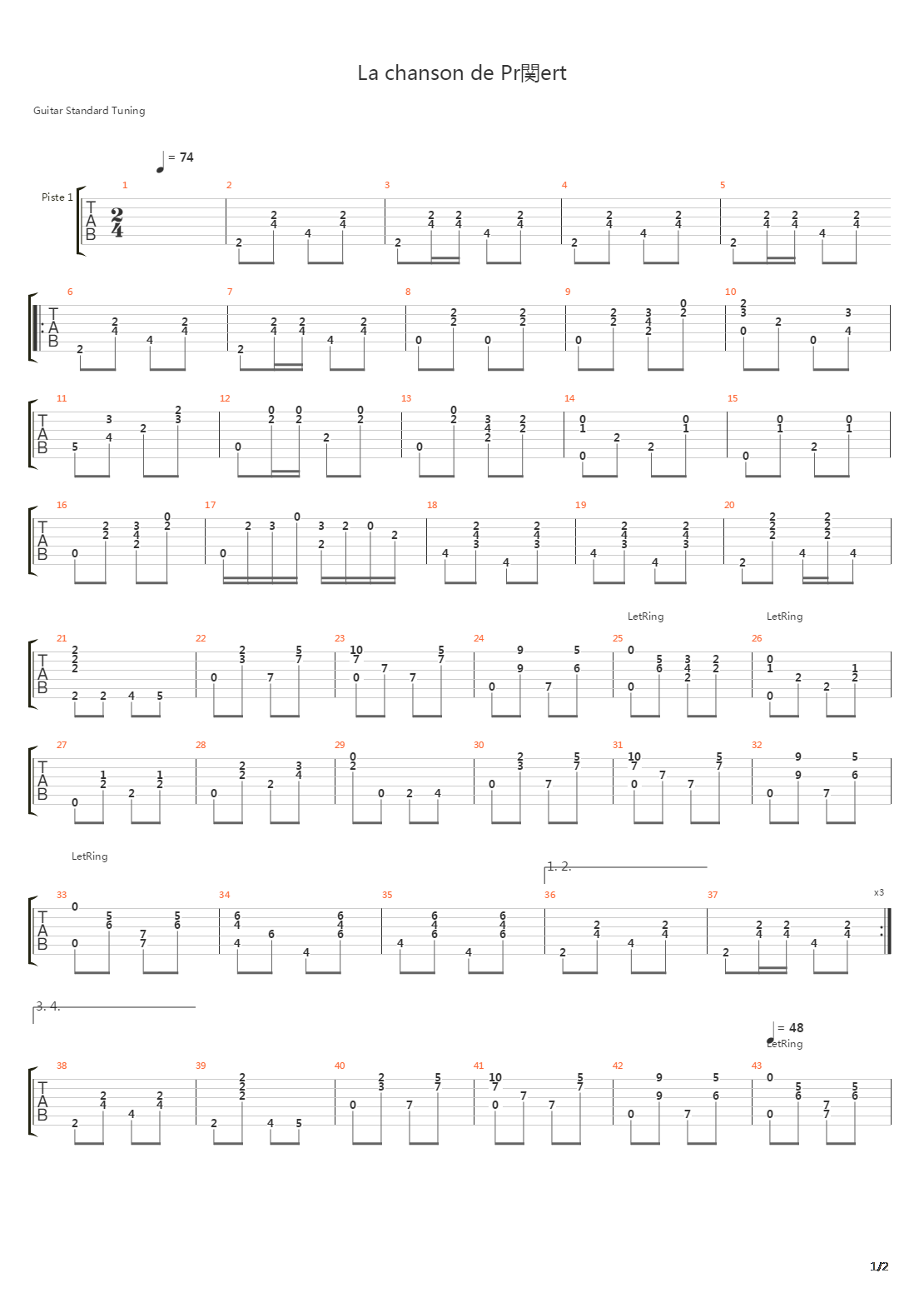 La Chanson De Prvert吉他谱