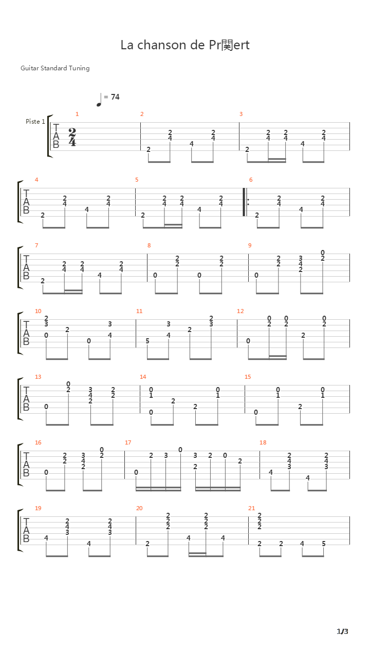 La Chanson De Prvert吉他谱