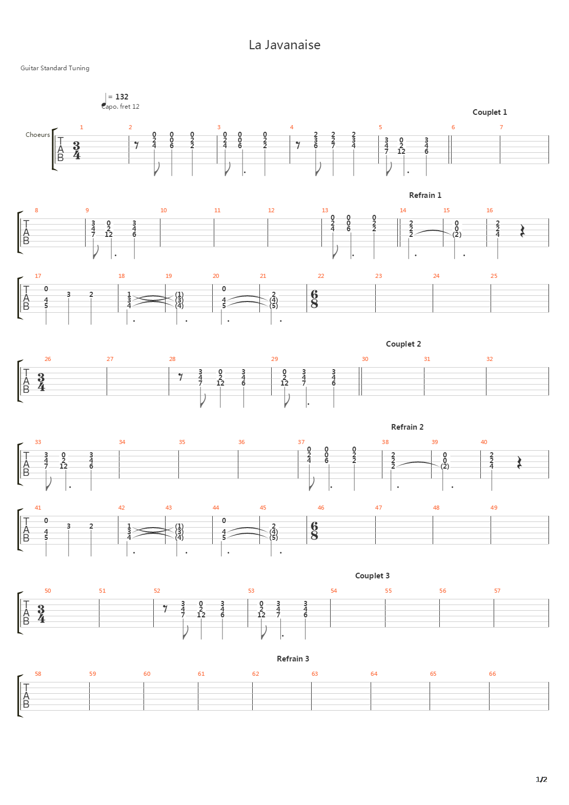 La Javanaise吉他谱