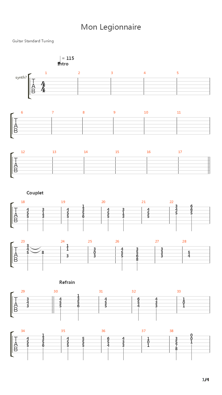 Mon Legionnaire吉他谱