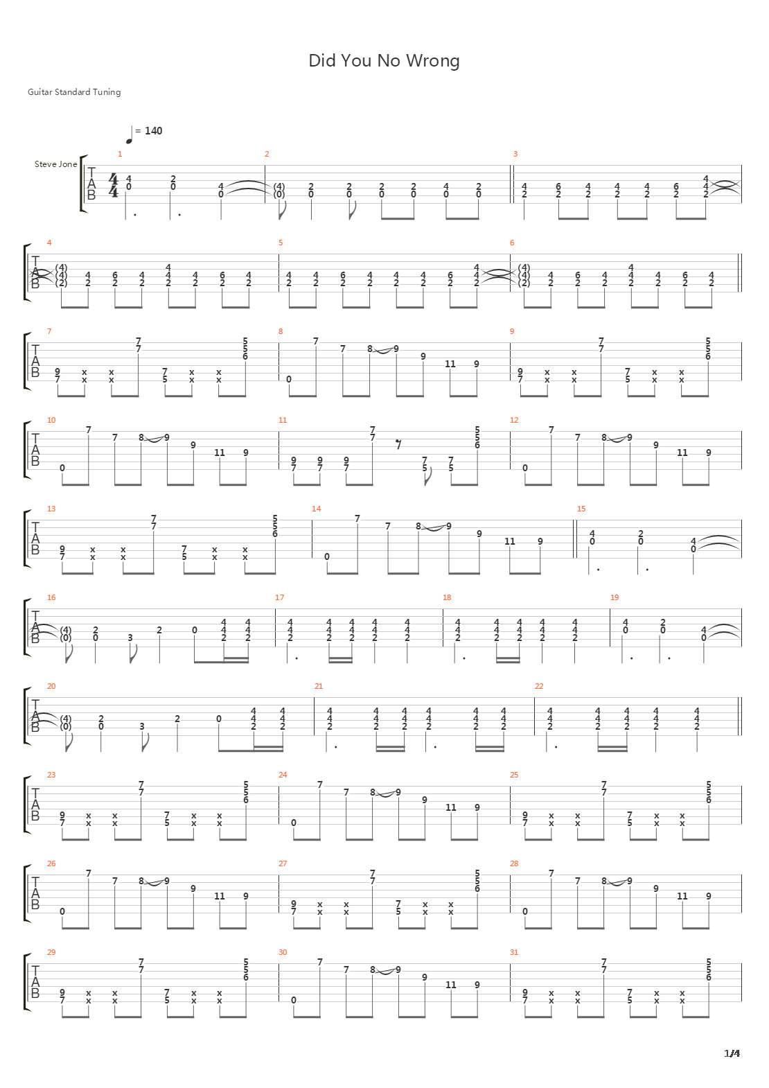 Did You No Wrong吉他谱