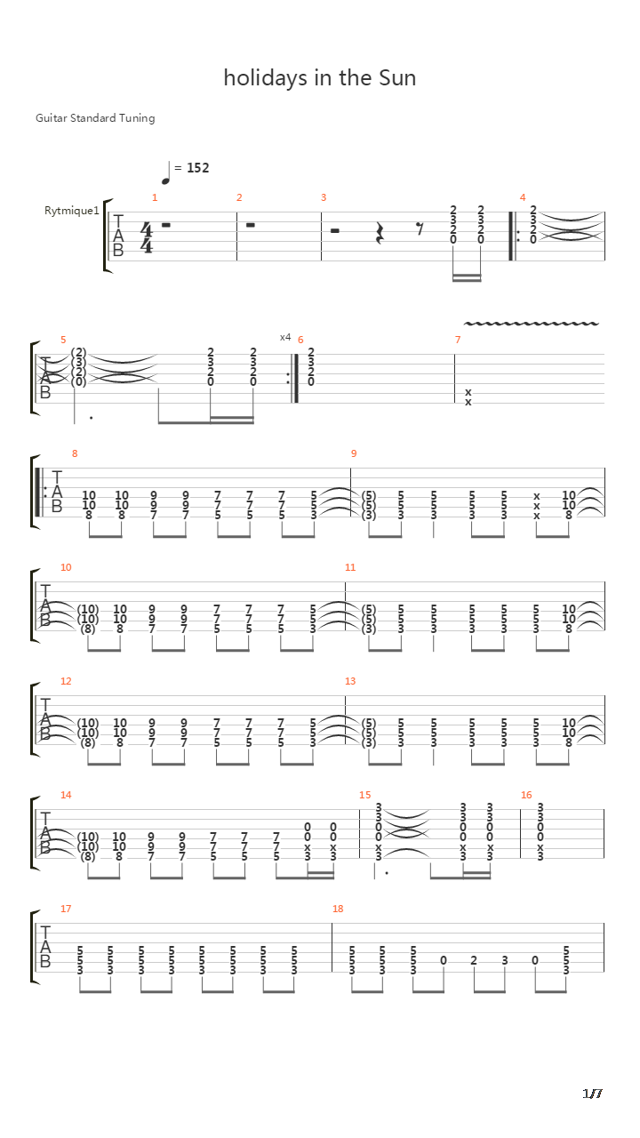 Holidays In The Sun吉他谱