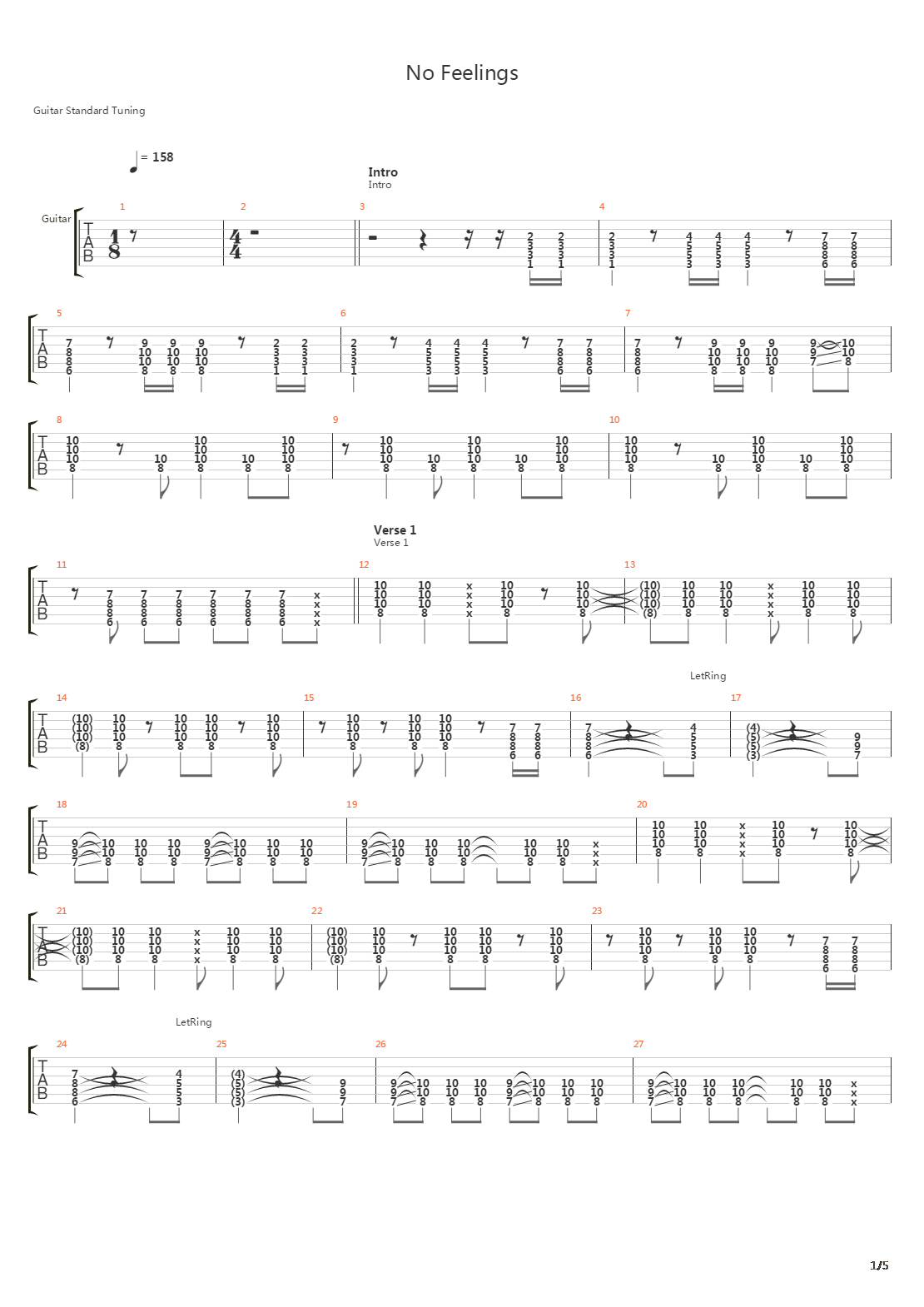 No Feelings吉他谱