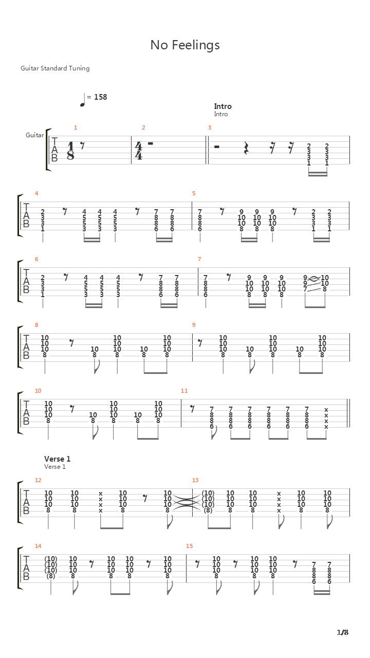 No Feelings吉他谱
