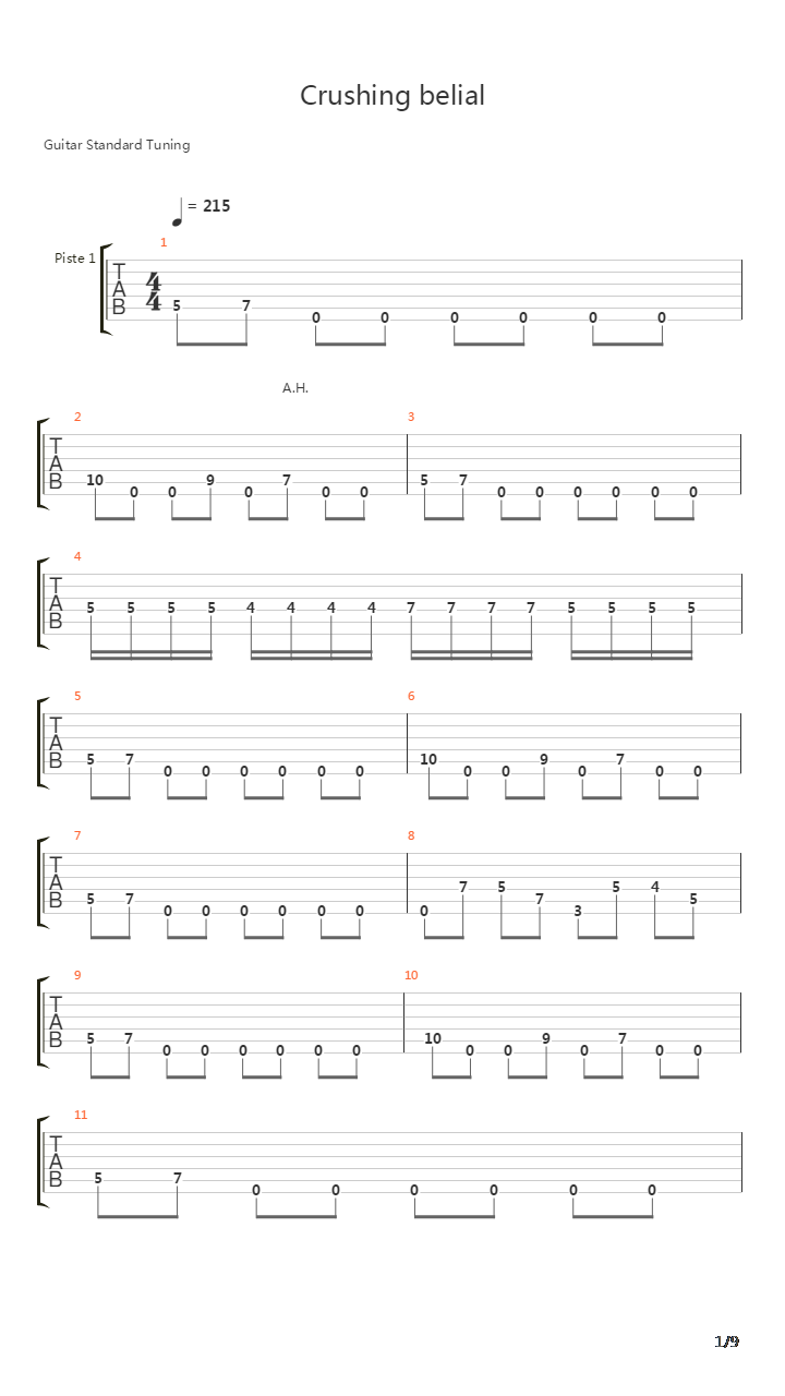 Crushing Belial吉他谱