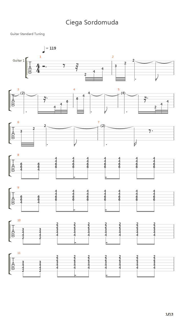 Ciega Sordomuda吉他谱