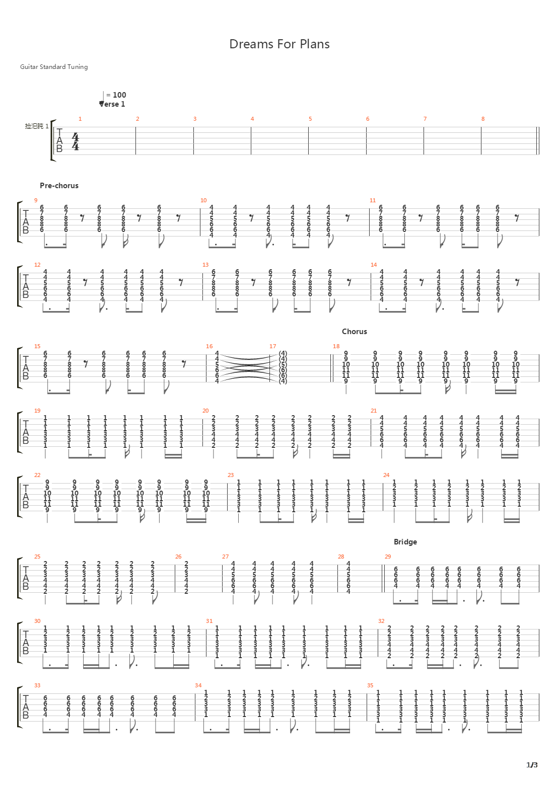 Dreams For Plans吉他谱