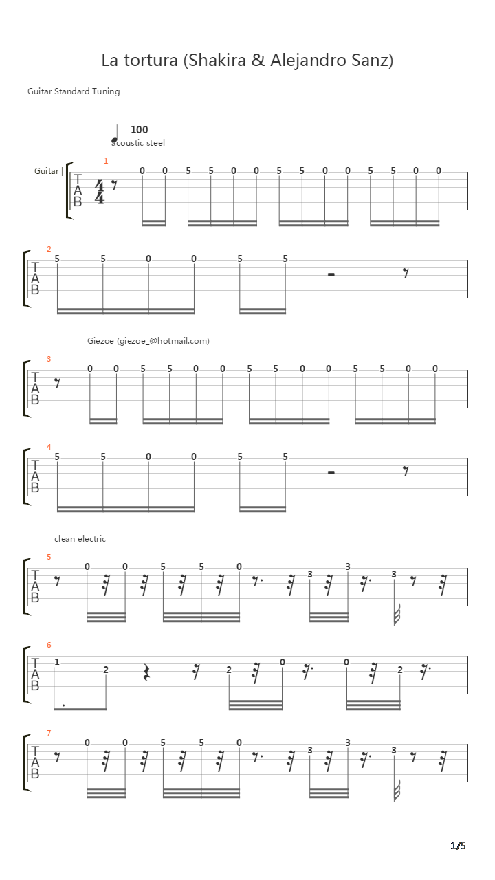 La Tortura吉他谱