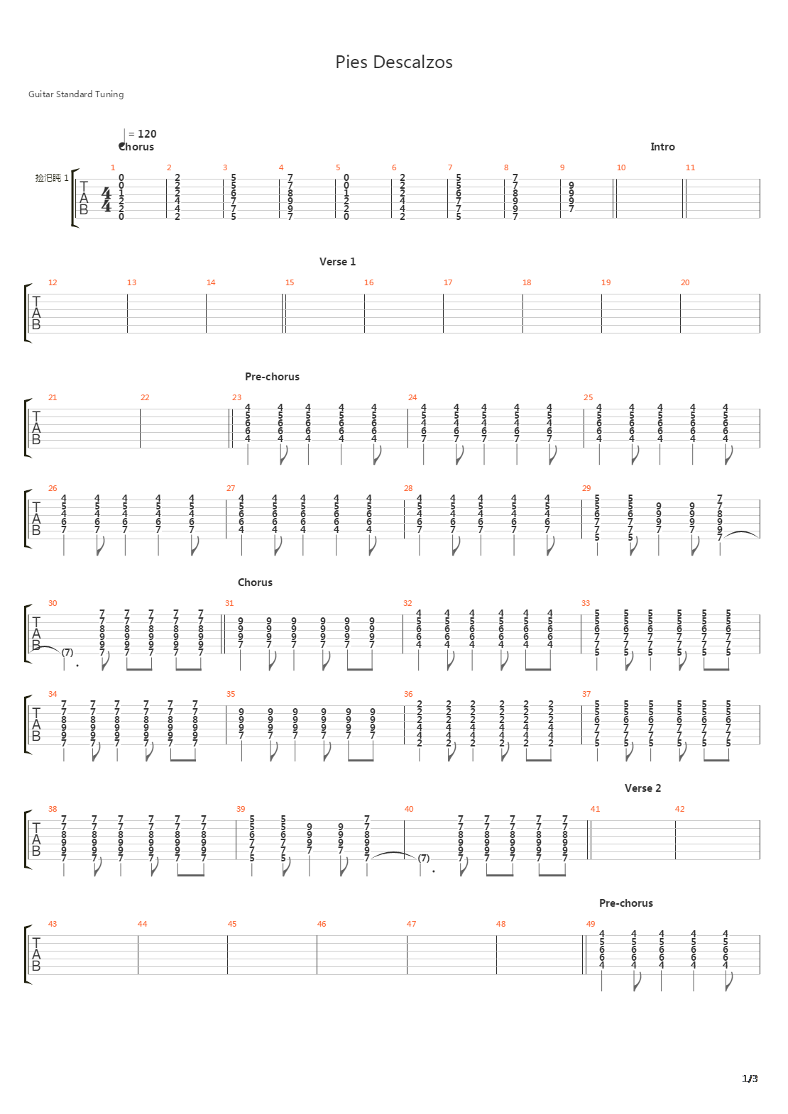 Pies Descalzos吉他谱