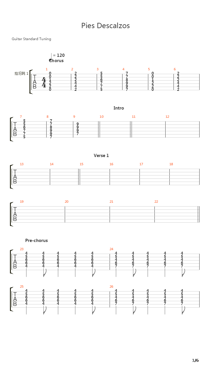 Pies Descalzos吉他谱