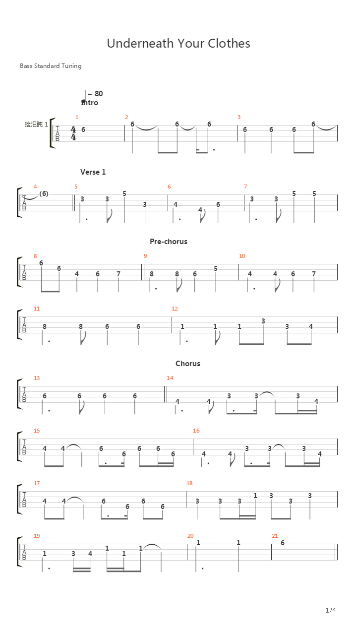 Underneath Your Clothes吉他谱