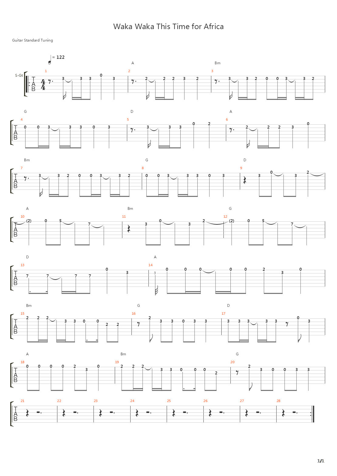 Waka Waka This Time For Africa吉他谱