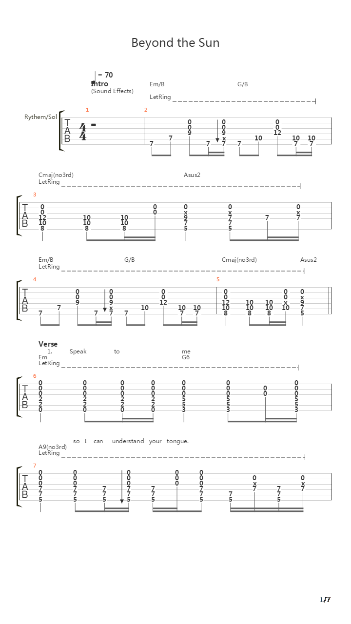 Beyond The Sun吉他谱