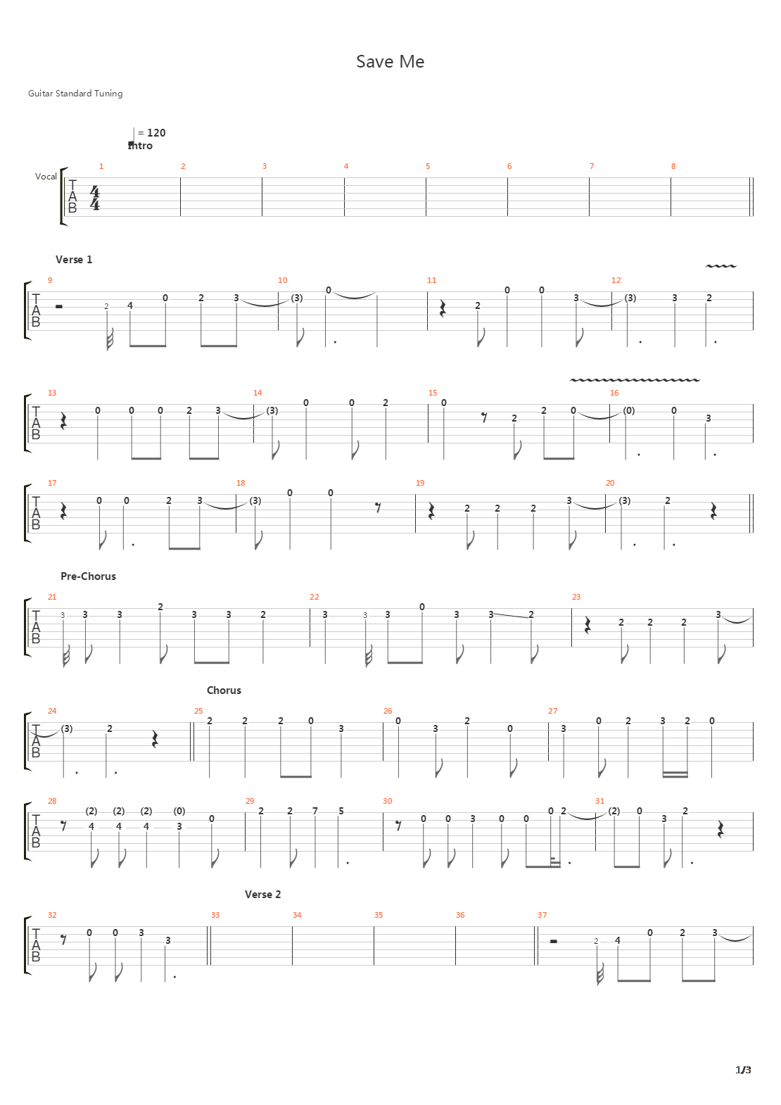 Save Me吉他谱