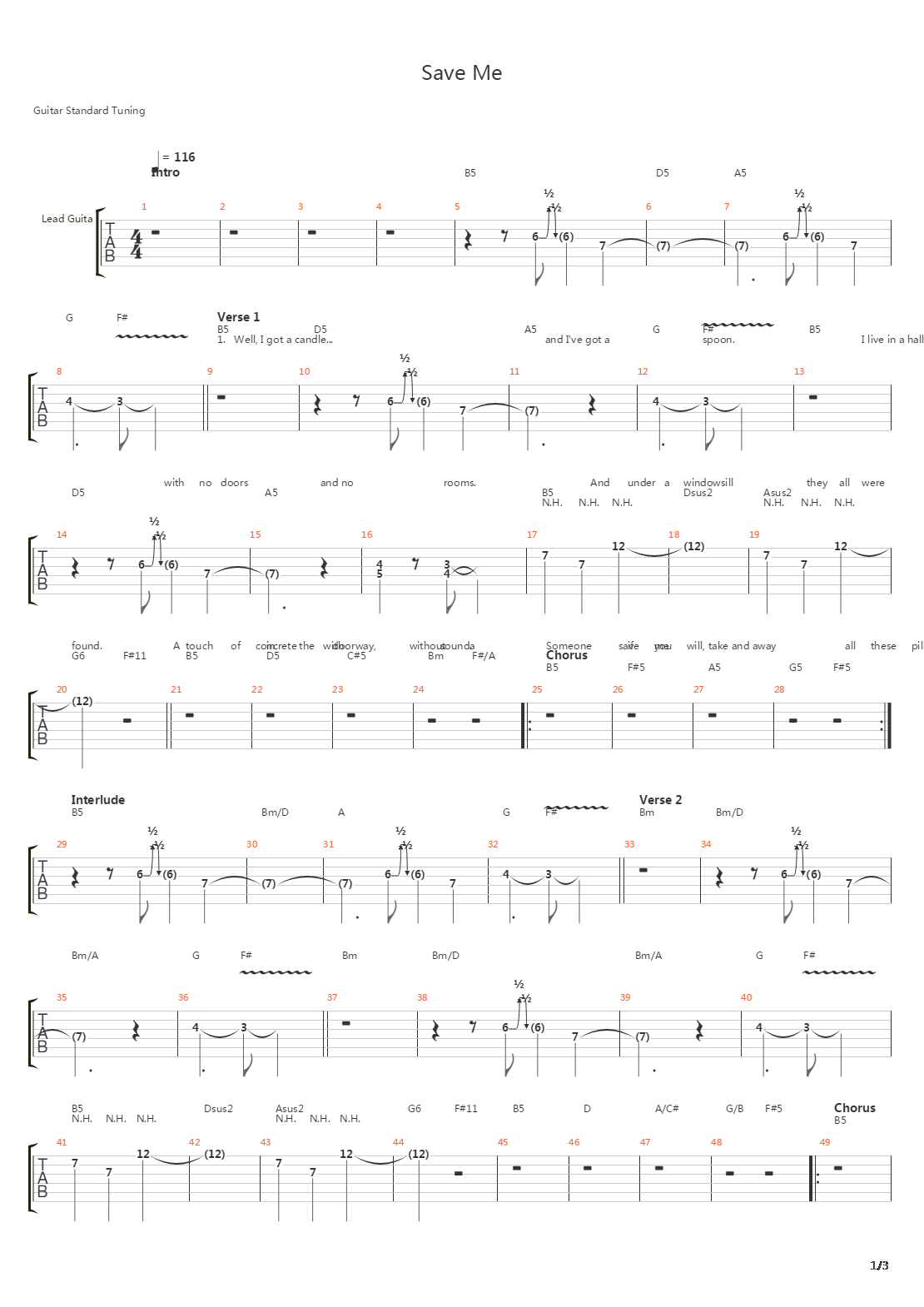 Save Me吉他谱