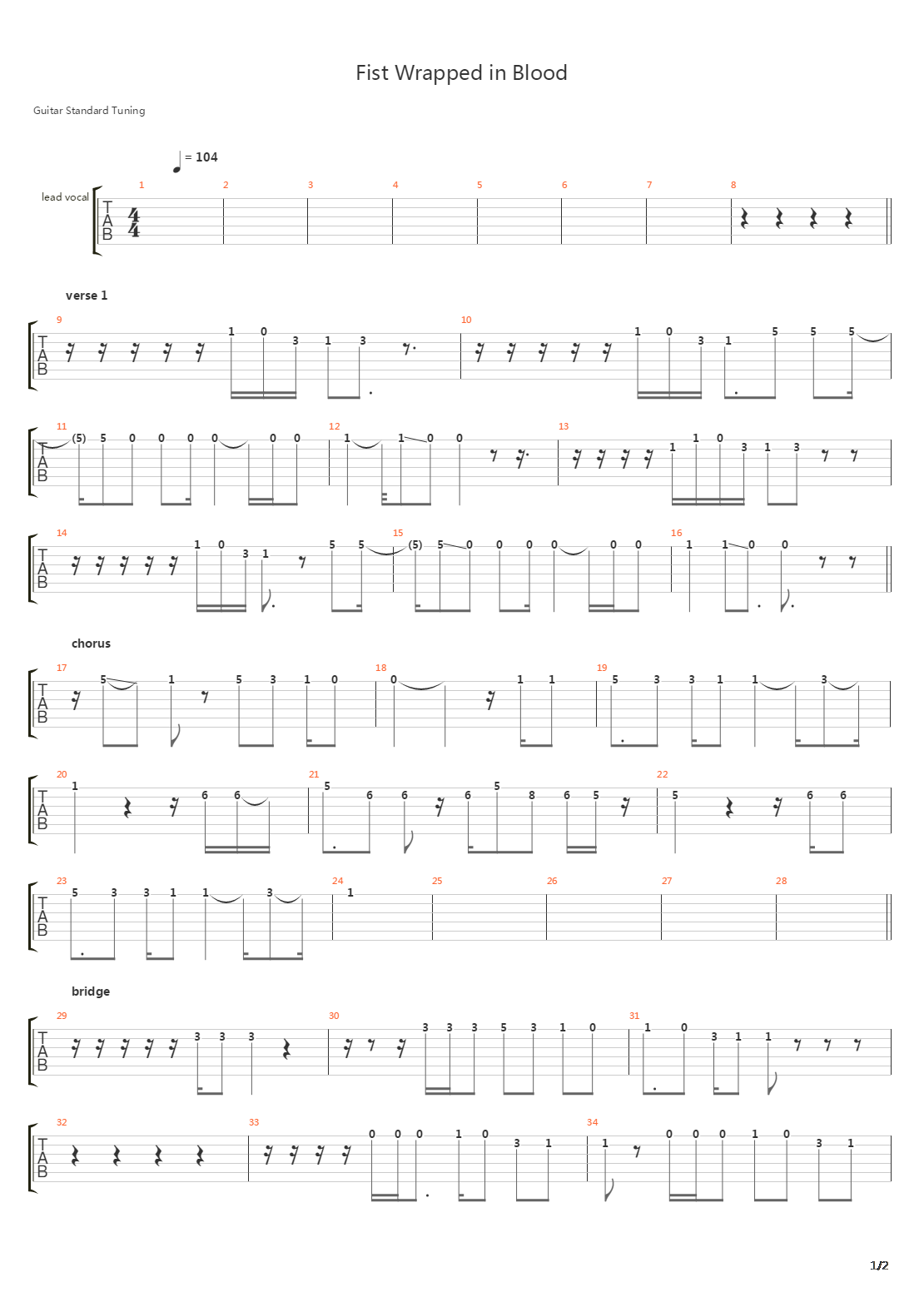 Fist Wrapped In Blood吉他谱