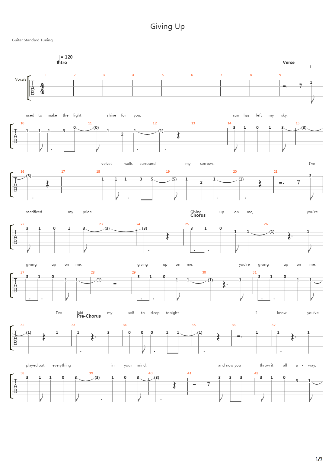 Giving Up吉他谱