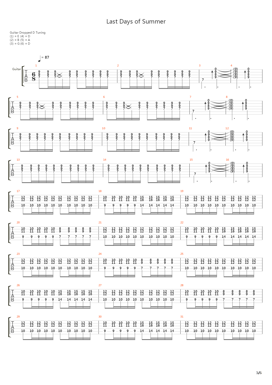 Last Days Of Summer吉他谱