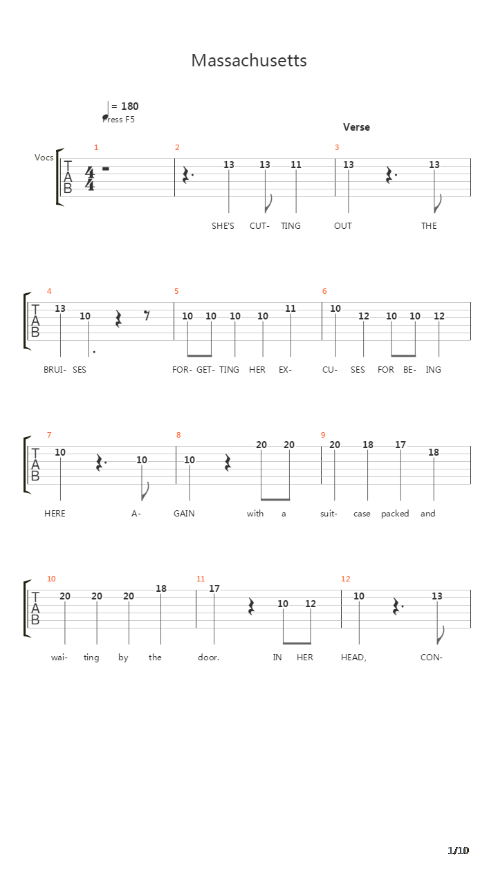 Massachusetts吉他谱