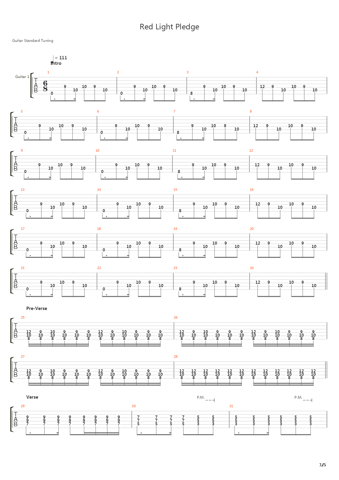 Red Light Pledge吉他谱