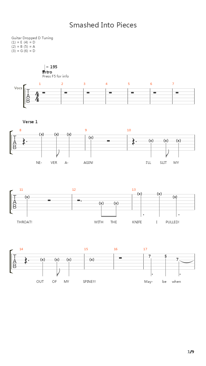 Smashed Into Pieces吉他谱