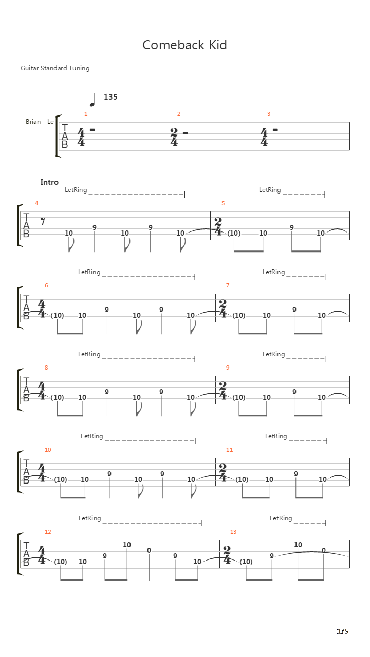 Comeback Kid吉他谱