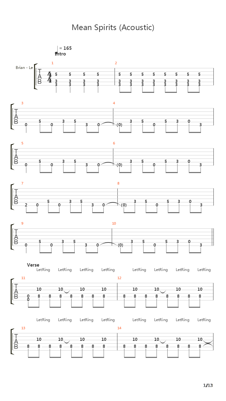 Mean Spirits吉他谱