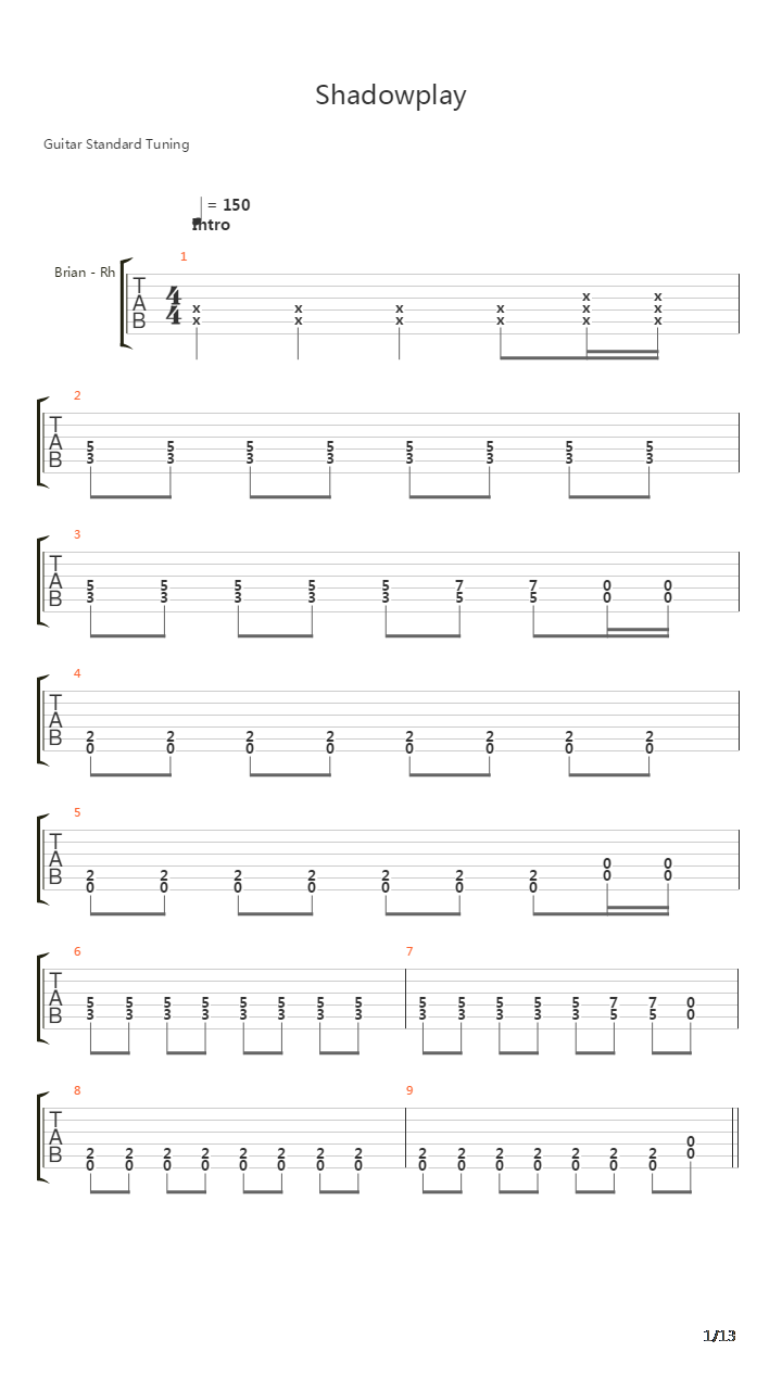 Shadowplay吉他谱