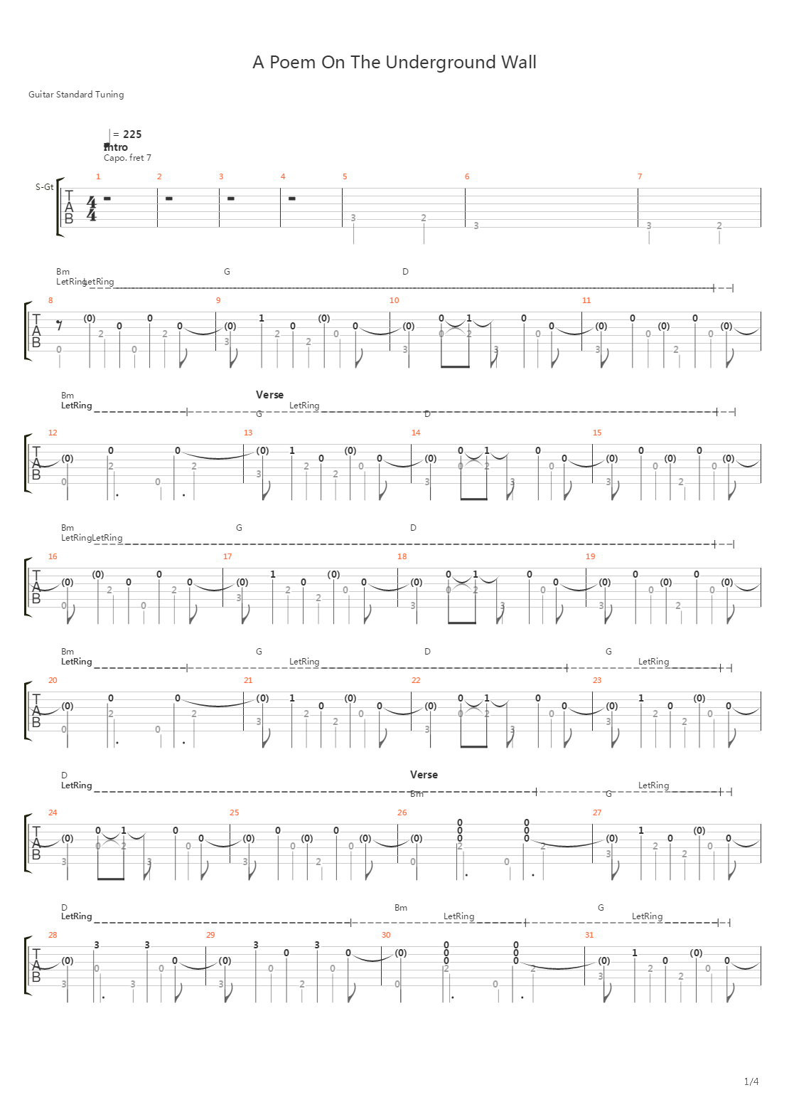 A Poem On The Underground Wall吉他谱