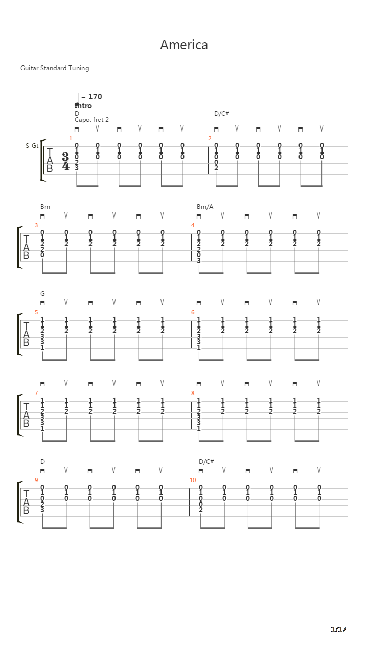 America吉他谱